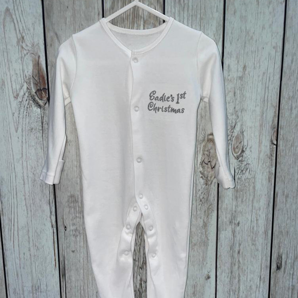Personalised White Long Sleeve Sleepsuit – Gemz Threadz